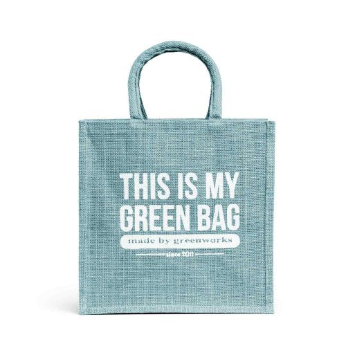 Джутовая сумка "This is my green bag" голубая