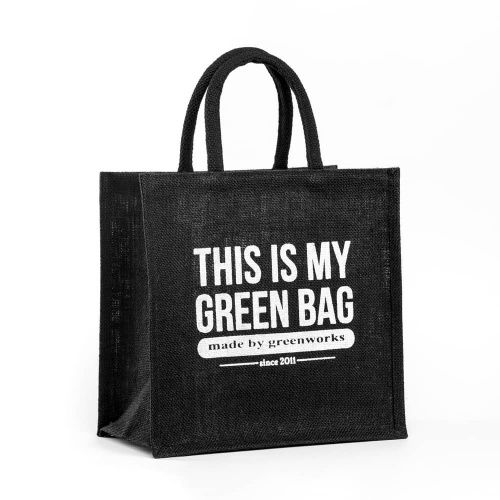 Джутовая сумка "This is my green bag" чёрная
