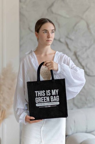 Джутовая сумка "This is my green bag" чёрная