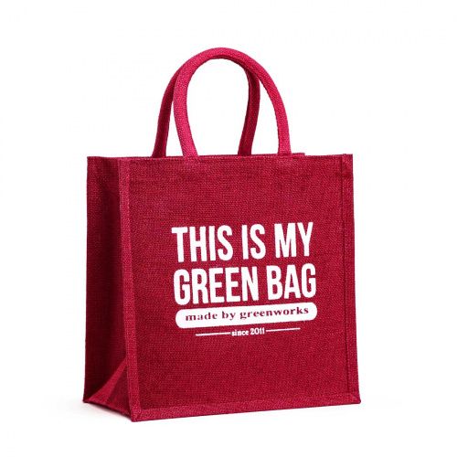 Джутовая сумка "This is my green bag" красная