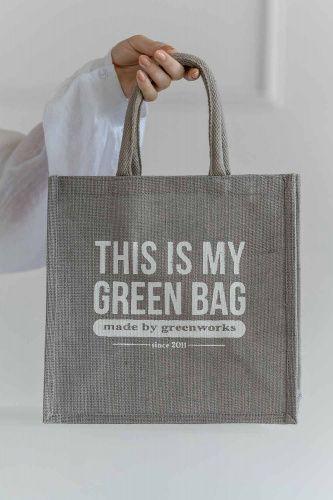 Джутовая сумка "This is my green bag" светло-серый