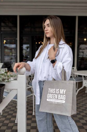 Джутовая сумка "This is my green bag" светло-серый