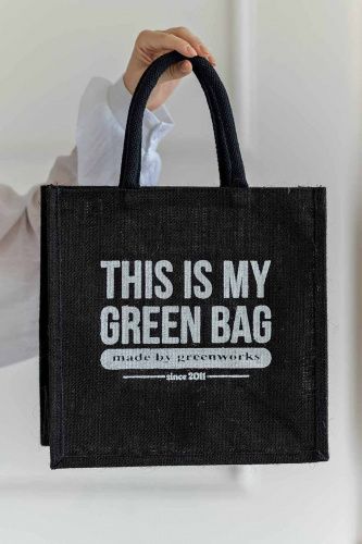 Джутовая сумка "This is my green bag" чёрная