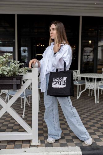 Джутовая сумка "This is my green bag" чёрная