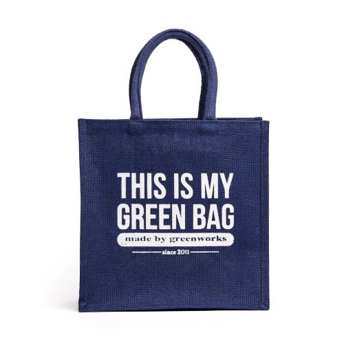 Джутовая сумка "This is my green bag" джинсово-синий