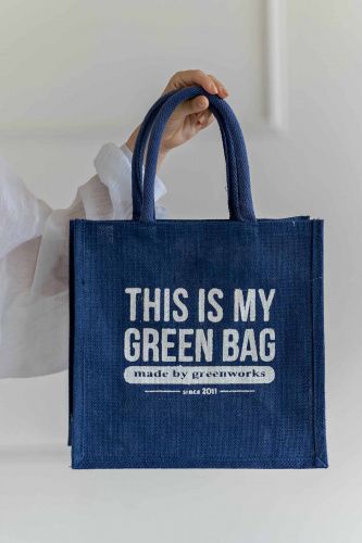 Джутовая сумка "This is my green bag" джинсово-синий