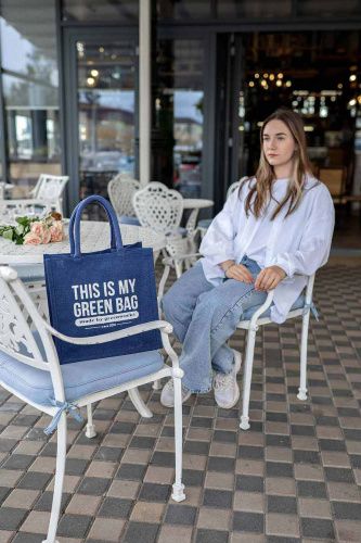 Джутовая сумка "This is my green bag" джинсово-синий