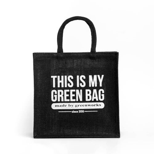 Джутовая сумка "This is my green bag" чёрная