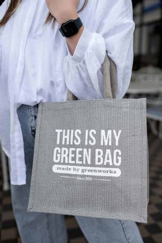 Джутовая сумка "This is my green bag" светло-серый