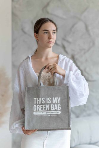 Джутовая сумка "This is my green bag" светло-серый