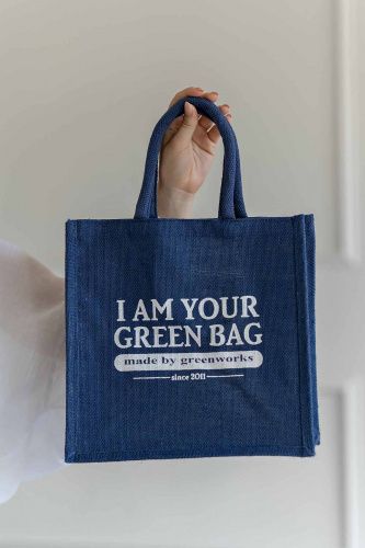Сумка из джута "I Am Your Green Bag" джинсово-синяя