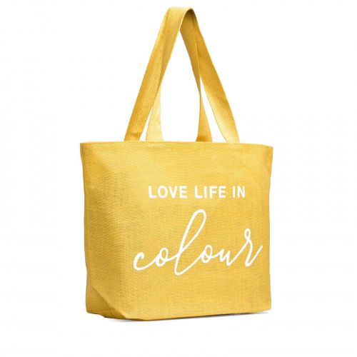 Джутовая сумка для пляжа "Live life in color", цвет - желтый