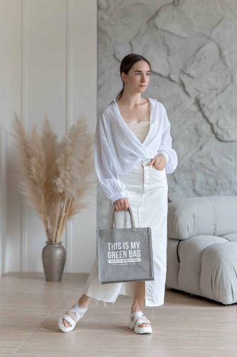 Джутовая сумка "This is my green bag" светло-серый