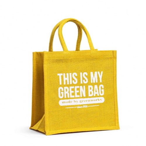 Джутовая сумка "This is my green bag" жёлтая