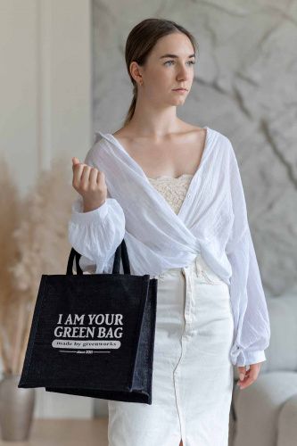 Сумка из джут "I Am Your Green Bag" черная